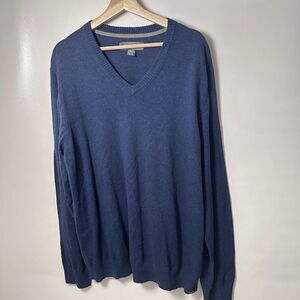 Eddie Bauer Sweater Merino Wool Blue Pullover V Neck Preppy Office Fall XL